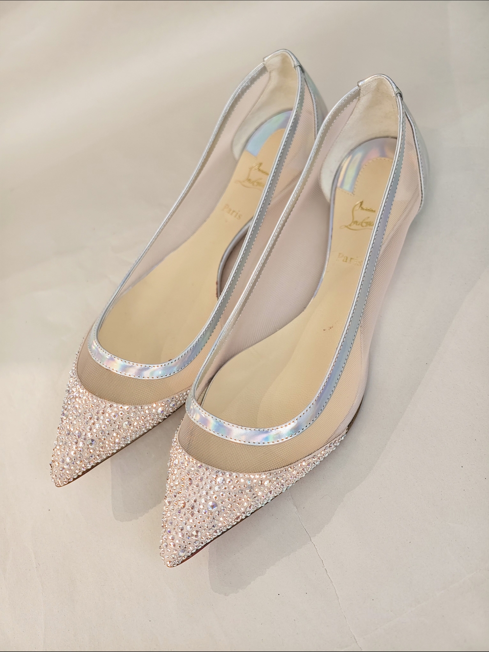 Christian Louboutin Nude Crystal Pointed Toe Flats - Picture 3 of 10